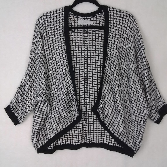 LOFT Oversized Open Front‎ Cardigan Sweater XS Black White Cotton Modal - Picture 1 of 12